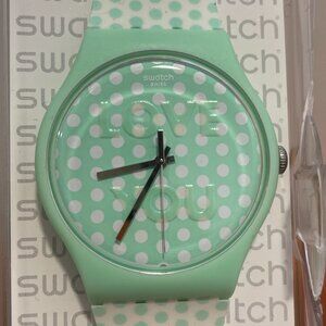 Swatch Green and White Retro-Inspired Watch